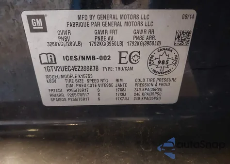 2014 GMC Sierra 1500 Sle from USA, damaged, VIN 1GTV2UEC4EZ399878